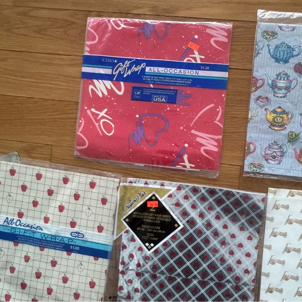 Vintage Gift Wrap Lot Assorted Designs Angels Swans Folk Art Sailboats Ephemera